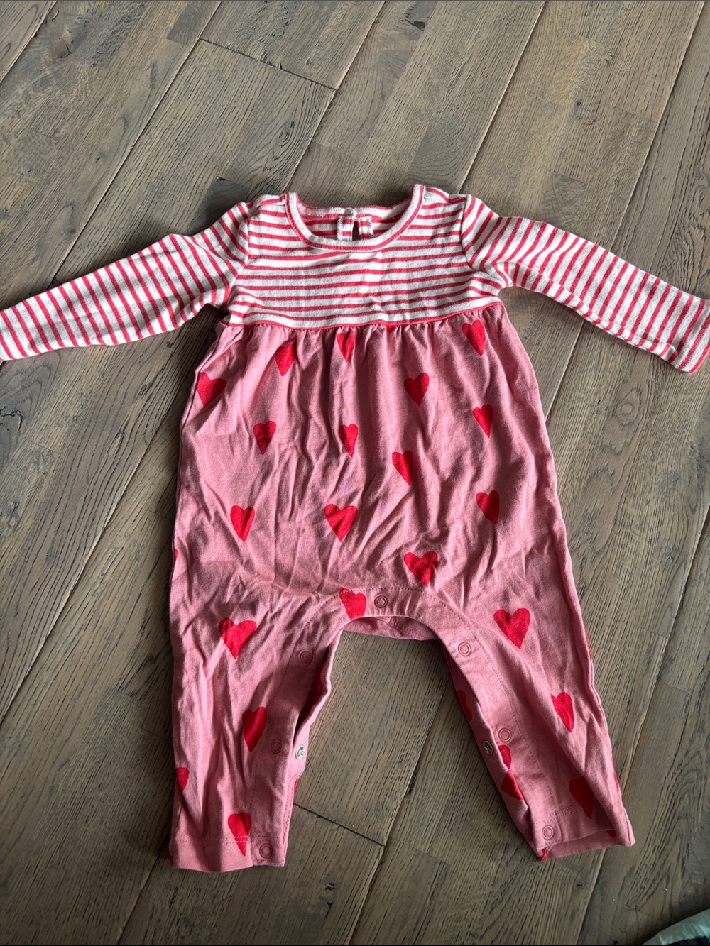 Tea Collection Pink and Red Heart-Print Long-Sleeve Romper